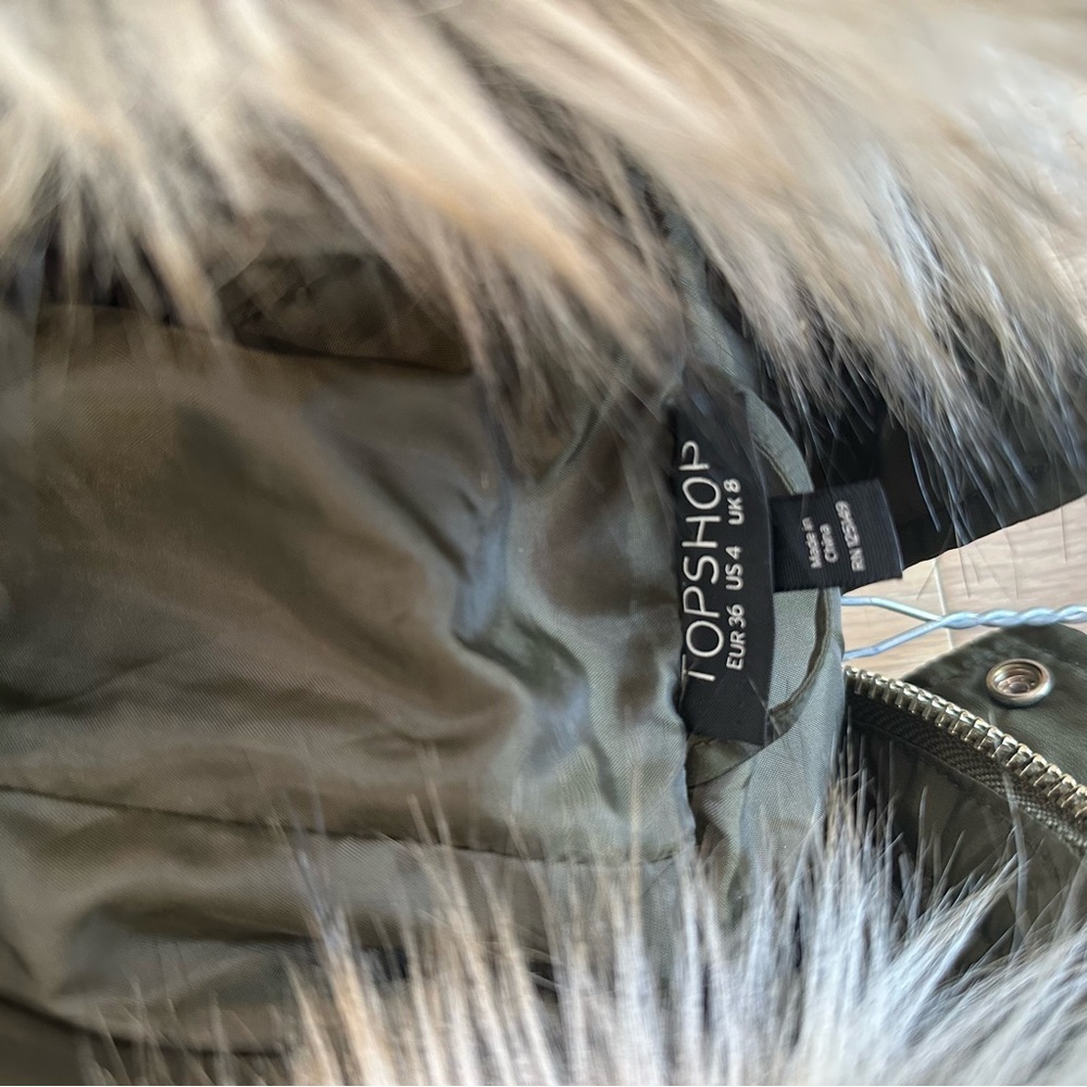 Topshop Fur Lined Puffer Coat Hood Winter Ski Jacket Womens Size Small Green - Picture 9 of 13